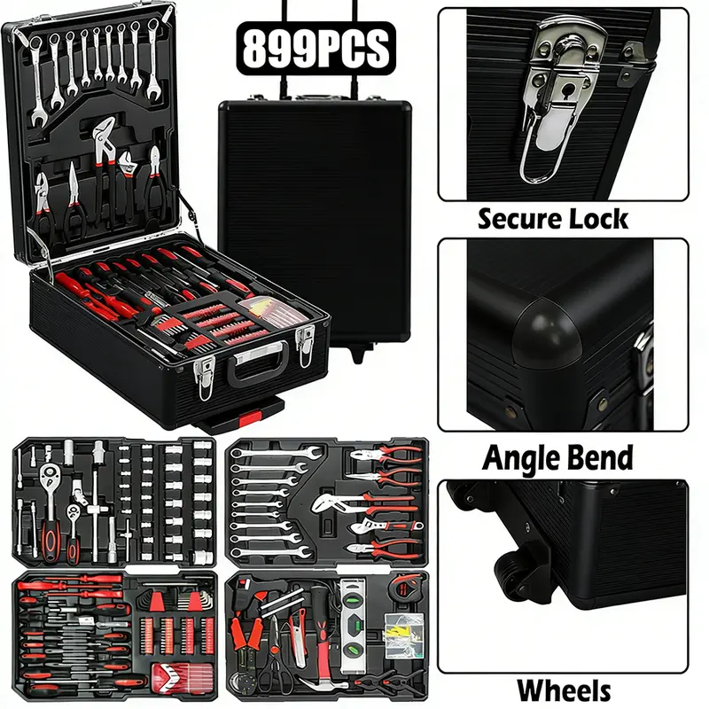 Juego de herramientas de 899 piezas, caja de herramientas manual de metal de gran capacidad