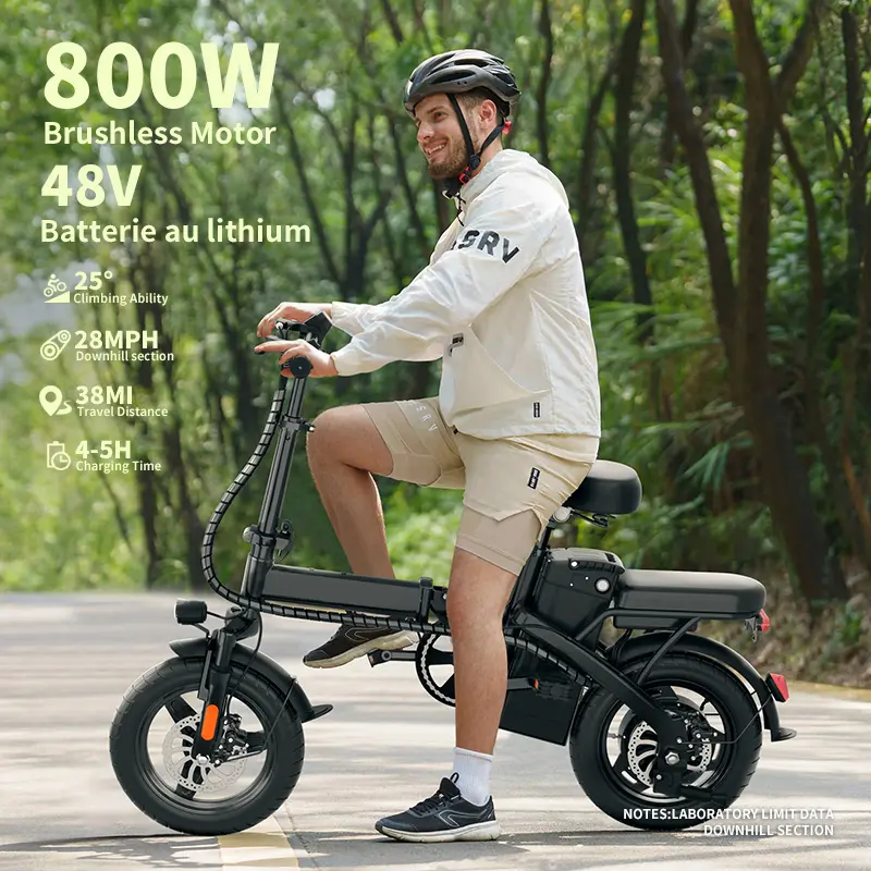 Bicicleta eléctrica plegable de 48 V y 800 Wh de potencia máxima: autonomía de 56 km
