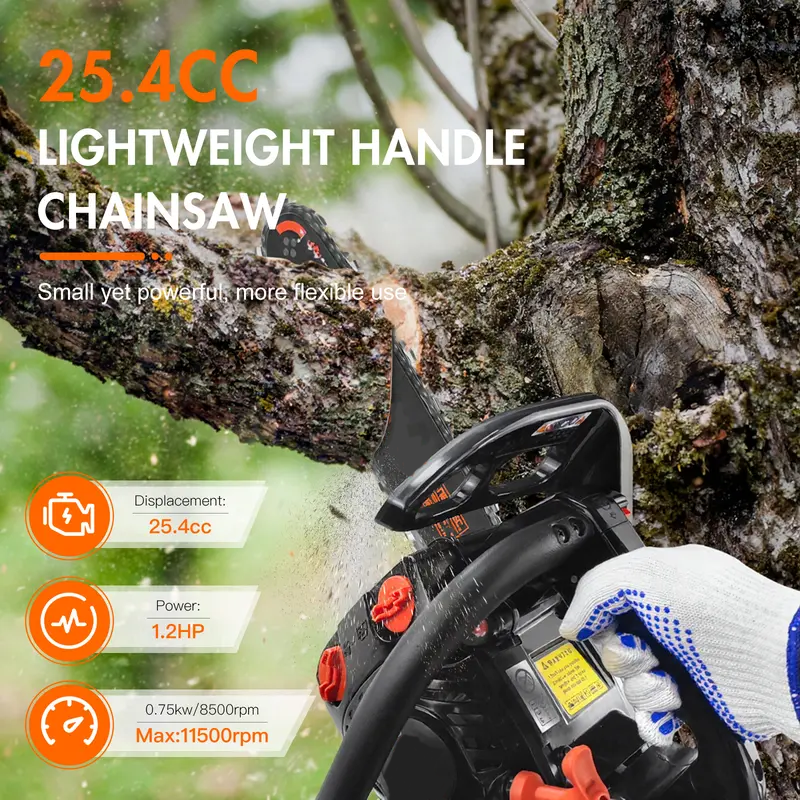 Motosierra de gasolina NCS2500E de 25,4 cc y 12 pulgadas con mango superior, motor de 2 tiempos, ligera, portátil, de fácil arranque y de bajo consumo para cortar árboles y podar madera