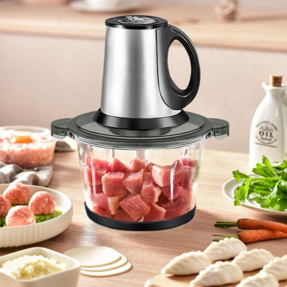 Picadora de carne, procesador de alimentos con 2 recipientes y 4 cuchillas de doble nivel