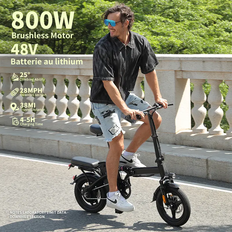 Bicicleta eléctrica plegable de 48 V y 800 Wh de potencia máxima: autonomía de 56 km
