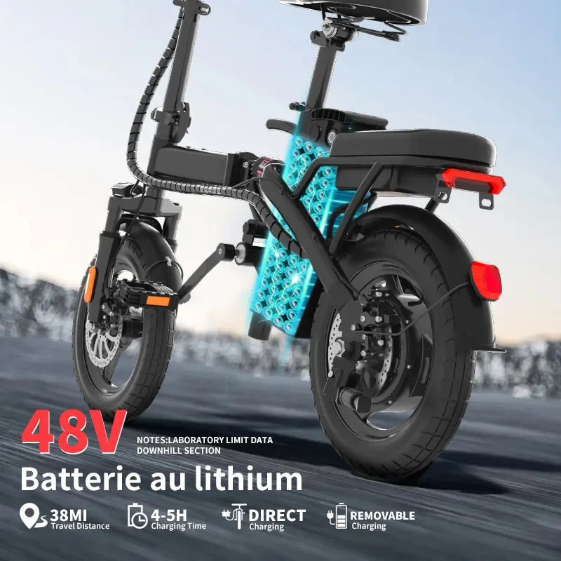 Bicicleta eléctrica plegable de 48 V y 800 Wh de potencia máxima: autonomía de 56 km