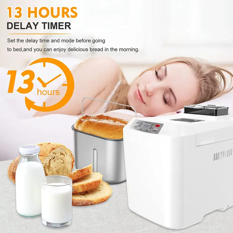 Panificadora automática, hasta 2 libras, máquina de pan 12 en 1 con dispensador automático de frutas y frutos secos, temporizador de 13 horas, función de mantener caliente de 1 hora, opción sin gluten, 3 colores Creuset.