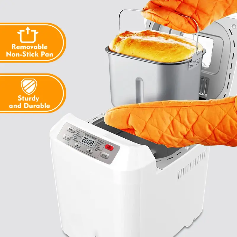 Panificadora automática, hasta 2 libras, máquina de pan 12 en 1 con dispensador automático de frutas y frutos secos, temporizador de 13 horas, función de mantener caliente de 1 hora, opción sin gluten, 3 colores Creuset.