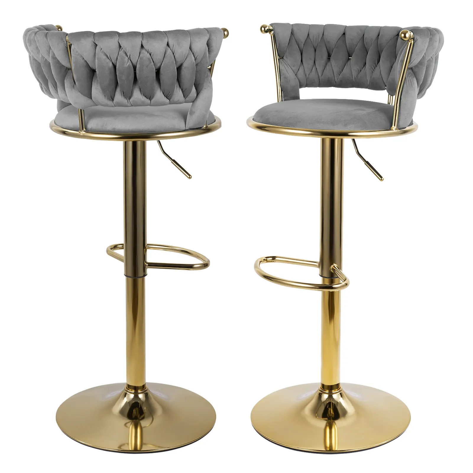 Taburetes de bar de terciopelo, taburetes de altura de mostrador con respaldo bajo, taburete giratorio dorado para isla de cocina, sillas de bar giratorias de 360°