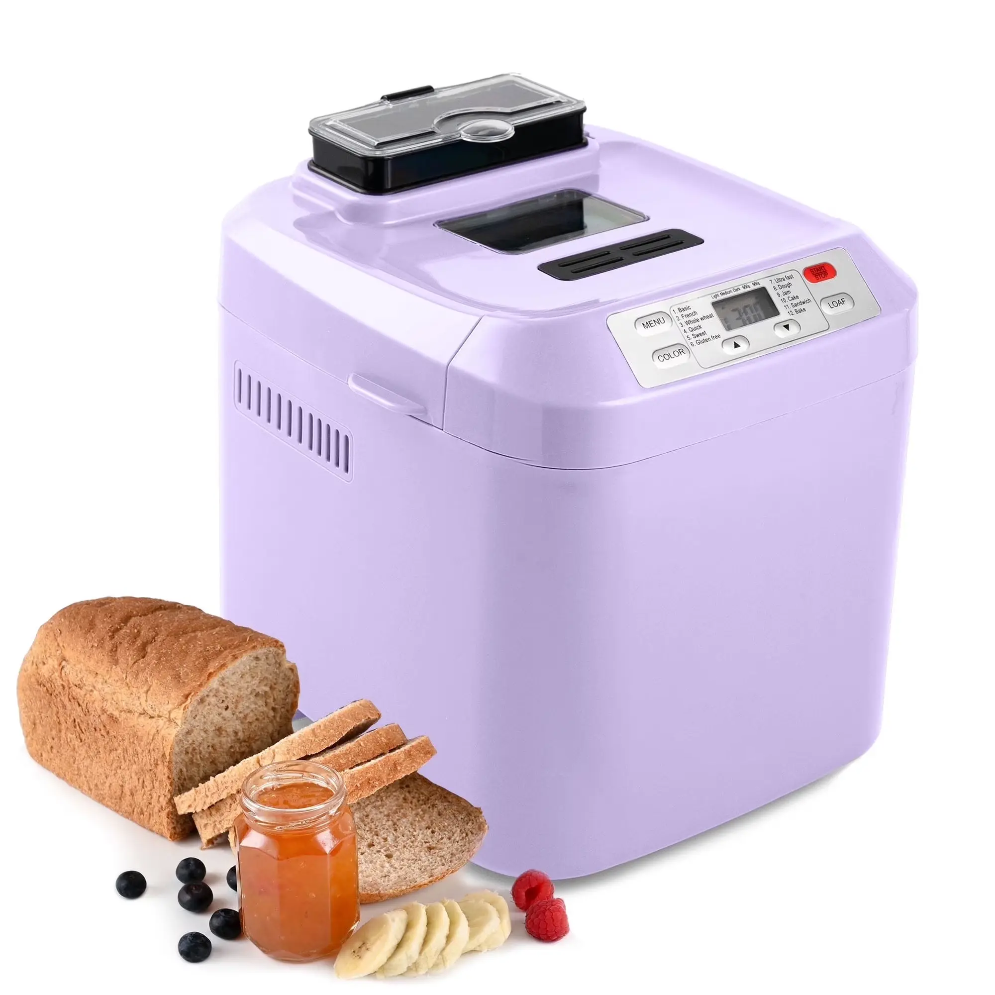 Panificadora automática, hasta 2 libras, máquina de pan 12 en 1 con dispensador automático de frutas y frutos secos, temporizador de 13 horas, función de mantener caliente de 1 hora, opción sin gluten, 3 colores Creuset.