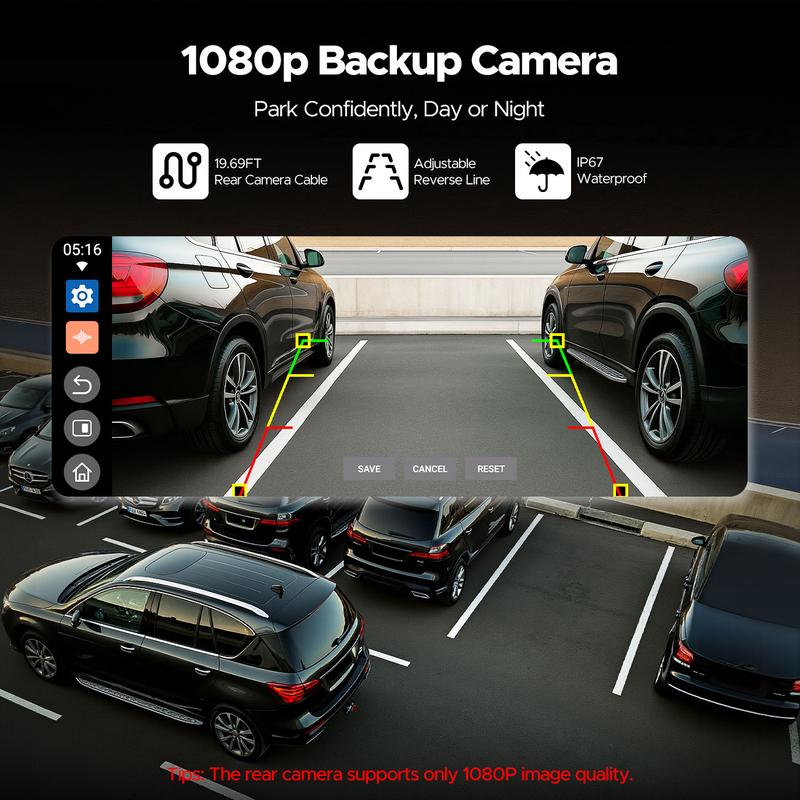 Pantalla táctil grande de 10,25" con CarPlay inalámbrico compatible con aplicaciones de YouTube/Netflix/TikTok con cámara de respaldo de estacionamiento de 720P, para iPhone 8-15+/Android 11+, adecuada para actualizaciones de vehículos, navega