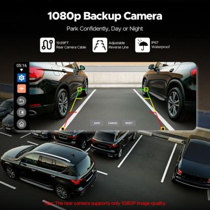 Pantalla táctil grande de 10,25" con CarPlay inalámbrico compatible con aplicaciones de YouTube/Netflix/TikTok con cámara de respaldo de estacionamiento de 720P, para iPhone 8-15+/Android 11+, adecuada para actualizaciones de vehículos, navega