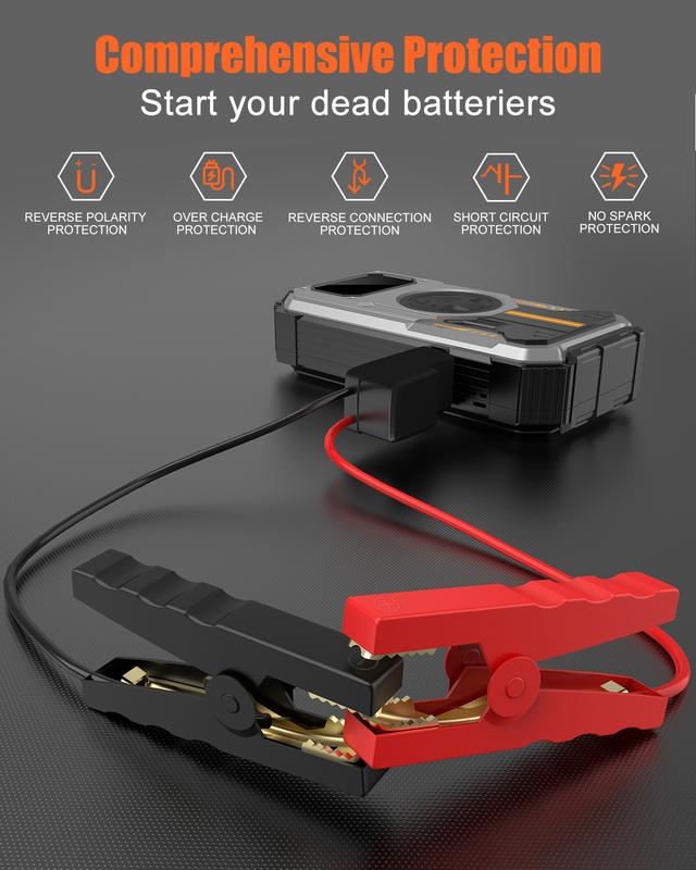 arrancador de batería de coche portátil, con compresor de aire, arrancador de batería de coche 6000A (9,0 Gas / 6,5l diésel) con Inflador de neumáticos Digital de 150PSI, temperatura-20 'C a 70' ℃