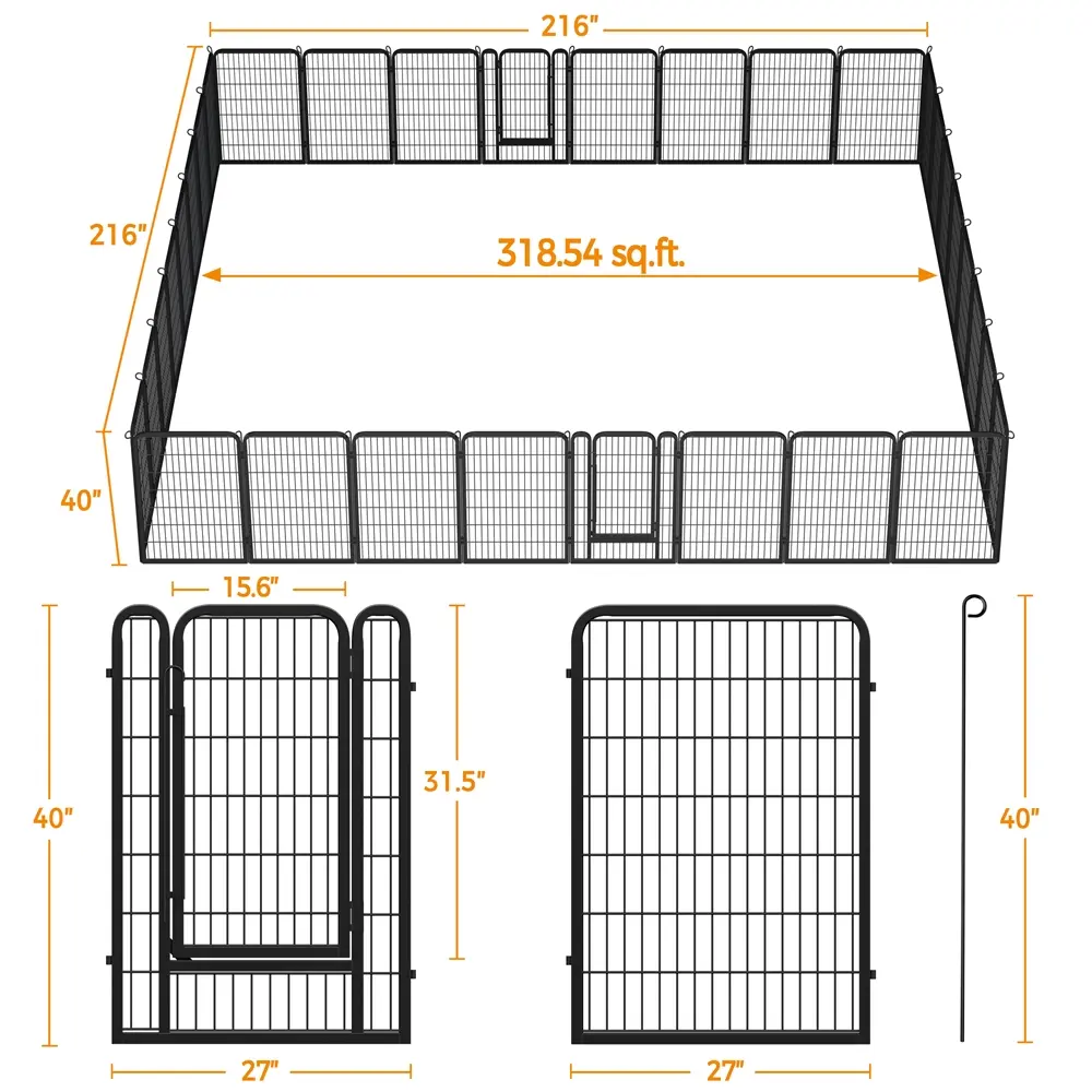 Parque para perros de 6, 8, 12 o 16 paneles — Parque metálico para mascotas, valla y barrera de ejercicio para perros (uso interior y exterior) — 24, 32, 40 o 47 pulgadas