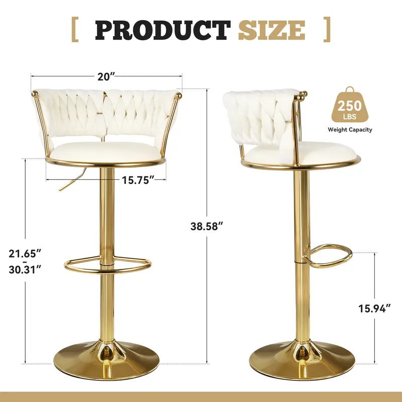 Taburetes de bar de terciopelo, taburetes de altura de mostrador con respaldo bajo, taburete giratorio dorado para isla de cocina, sillas de bar giratorias de 360°