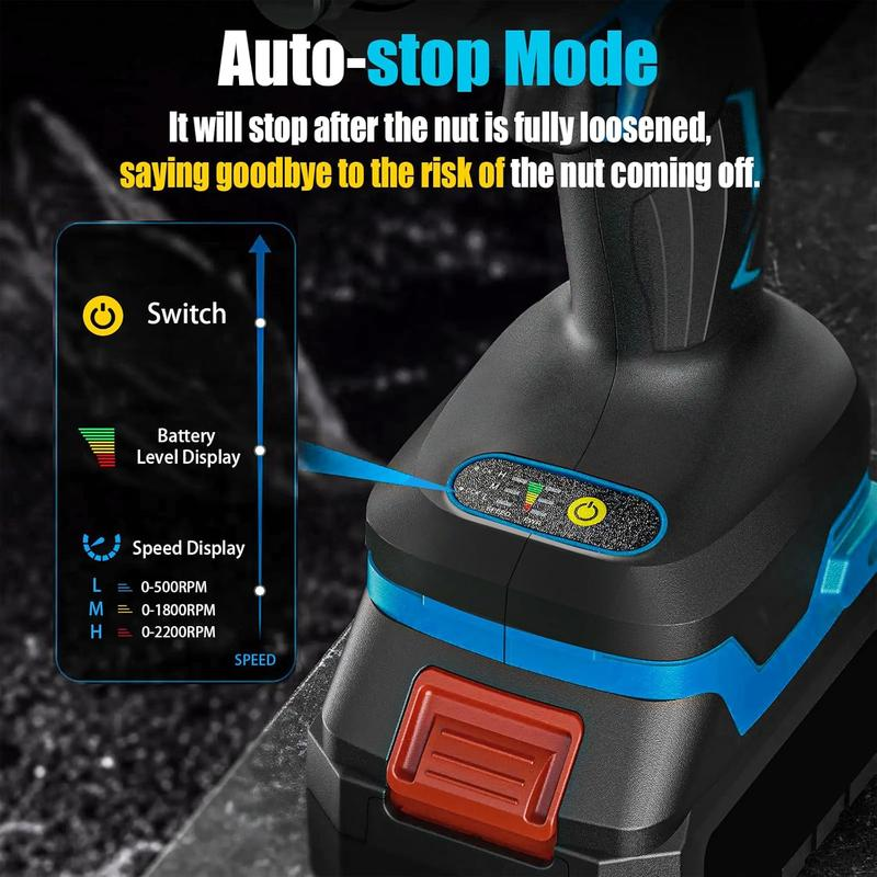 Llave de impacto inalámbrica de 1/2 pulgada, pistola de impacto de alto par 3 en 1.