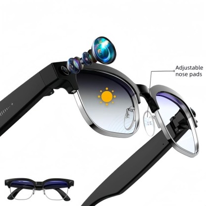 Gafas inteligentes con cámara IA y lentes fotocromáticas de 8 MP, ajuste táctil mediante botón, ideales para viajes y aventuras al aire libre, fotografía manos libres, traducción en tiempo real a más de 160 idiomas, conexión Bluetooth inalámbrica, grabaci