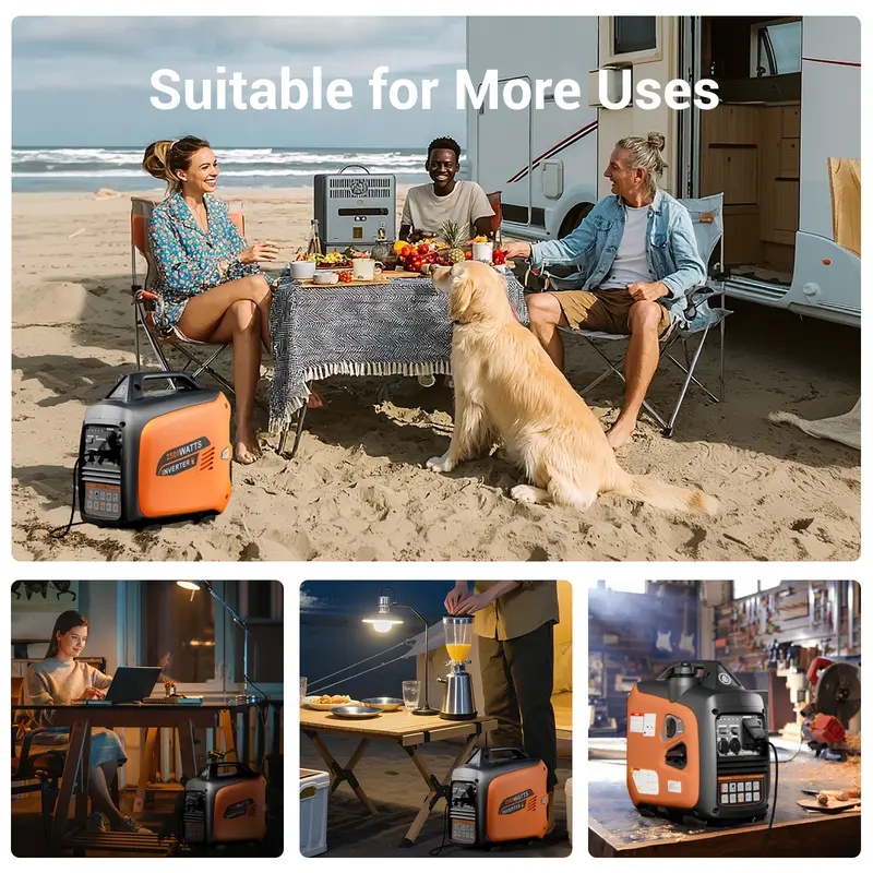 Generador inversor portátil de 2500W alimentado por gasolina.