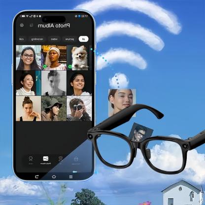Gafas inteligentes con cámara IA y lentes fotocromáticas de 8 MP, ajuste táctil mediante botón, ideales para viajes y aventuras al aire libre, fotografía manos libres, traducción en tiempo real a más de 160 idiomas, conexión Bluetooth inalámbrica, grabaci