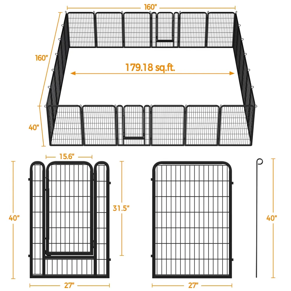 Parque para perros de 6, 8, 12 o 16 paneles — Parque metálico para mascotas, valla y barrera de ejercicio para perros (uso interior y exterior) — 24, 32, 40 o 47 pulgadas