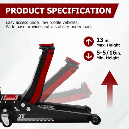 Gato de piso de carreras de perfil bajo de 3 toneladas para trabajo pesado