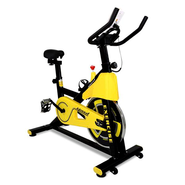 Bicicleta Estática con Resistencia Regulable Bicicleta de Fitness Bici Estática con Pantalla LCD Manillar Ruedas y Asiento Ajustable para Gimnasio Hogar Amarillo y Negro