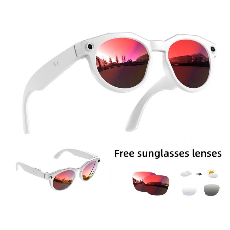 Smart AI Camera Glasses with 8MP Photochromic Lenses ,Button Touch Adj