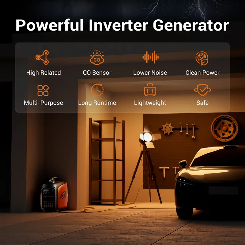 Generador inversor portátil de 2500W alimentado por gasolina.