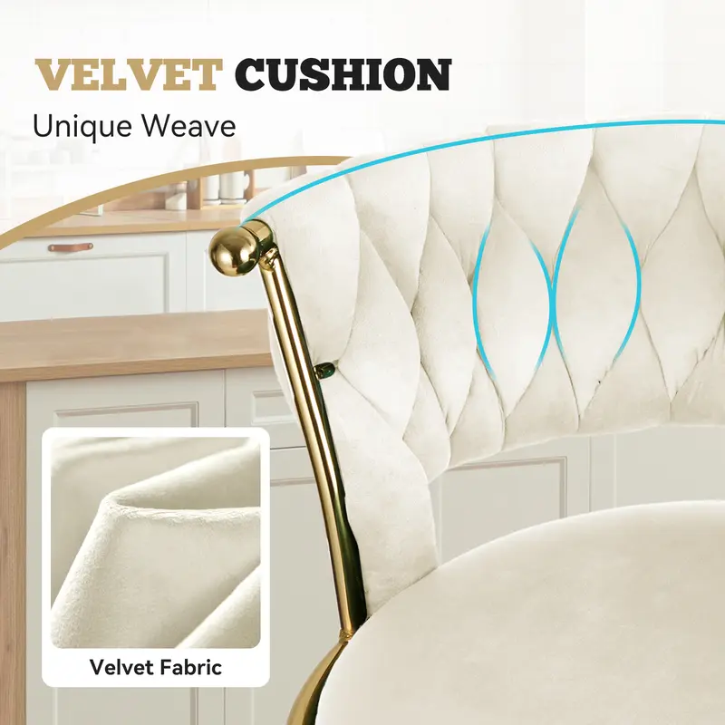 Taburetes de bar de terciopelo, taburetes de altura de mostrador con respaldo bajo, taburete giratorio dorado para isla de cocina, sillas de bar giratorias de 360°