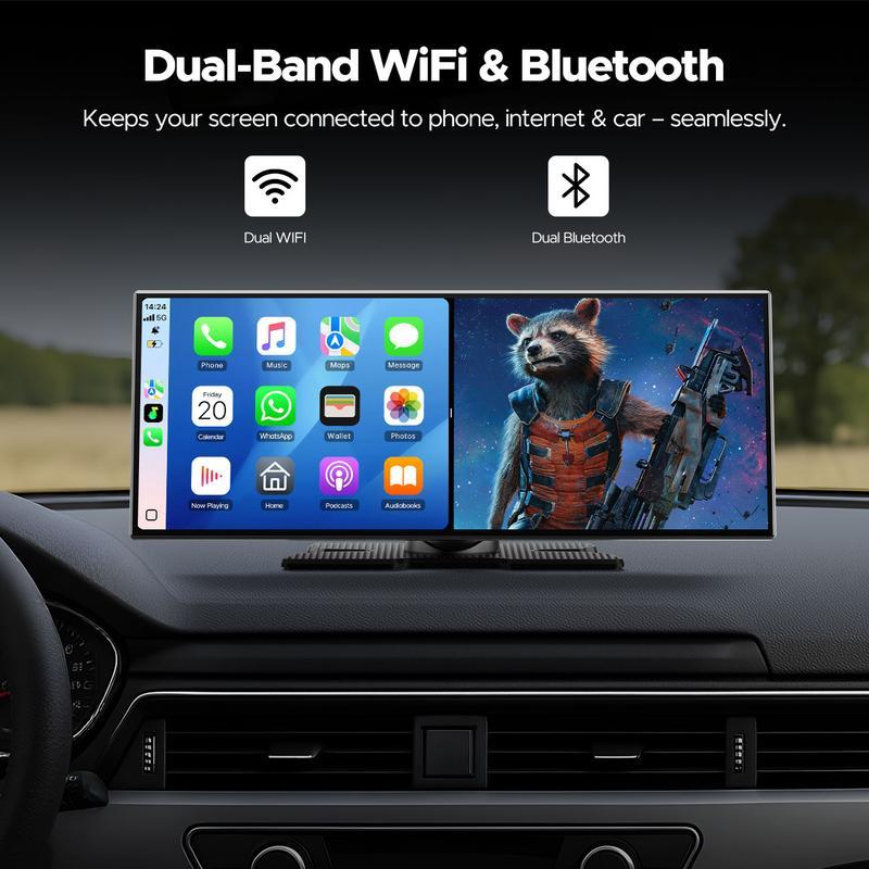 Pantalla táctil grande de 10,25" con CarPlay inalámbrico compatible con aplicaciones de YouTube/Netflix/TikTok con cámara de respaldo de estacionamiento de 720P, para iPhone 8-15+/Android 11+, adecuada para actualizaciones de vehículos, navega