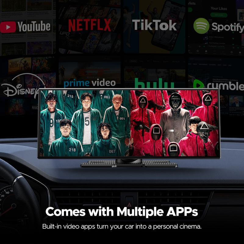 Pantalla táctil grande de 10,25" con CarPlay inalámbrico compatible con aplicaciones de YouTube/Netflix/TikTok con cámara de respaldo de estacionamiento de 720P, para iPhone 8-15+/Android 11+, adecuada para actualizaciones de vehículos, navega