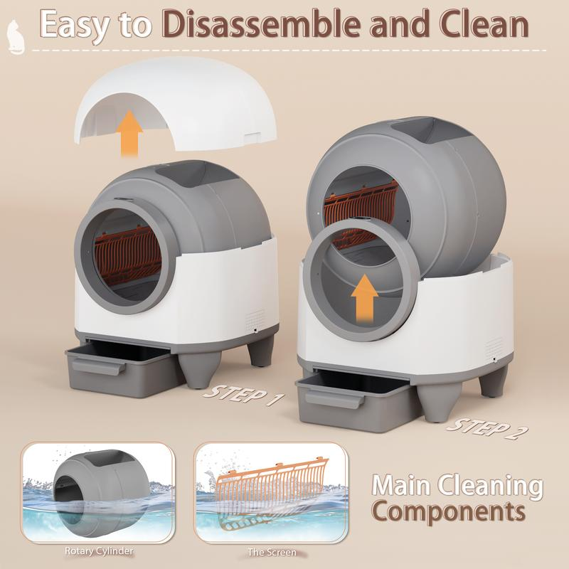 Arenero inteligente de bajo ruido con autolimpieza, capacidad de 90 litros