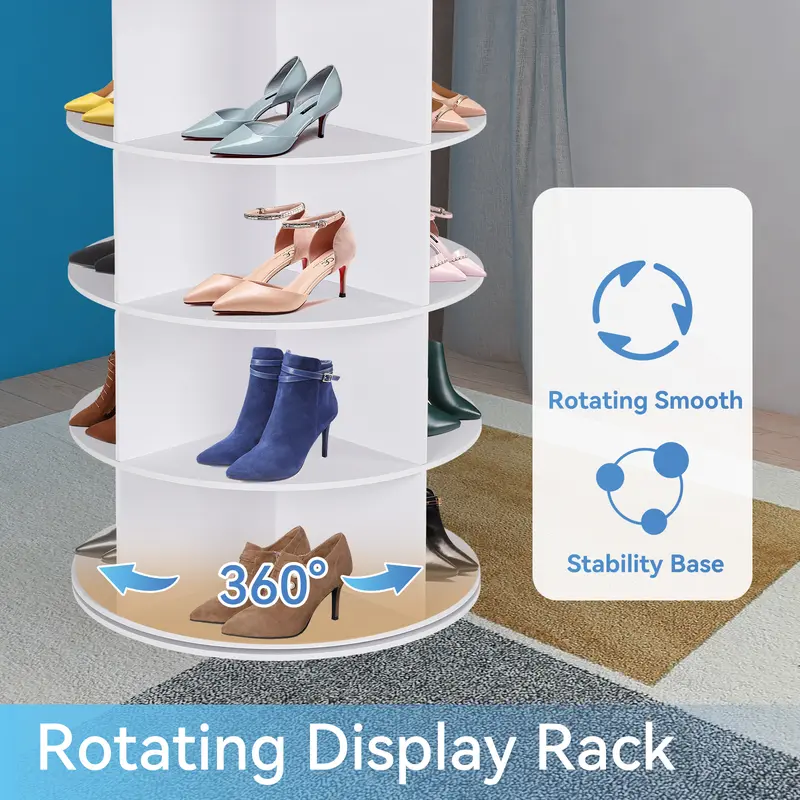 360° Rotating 7-Tiers Organizer Shoe Rack, Fits 24-28 Pairs of Shoes, Spinning and Revolving Round Shoe Rack, for Entryway Living Room Hallway