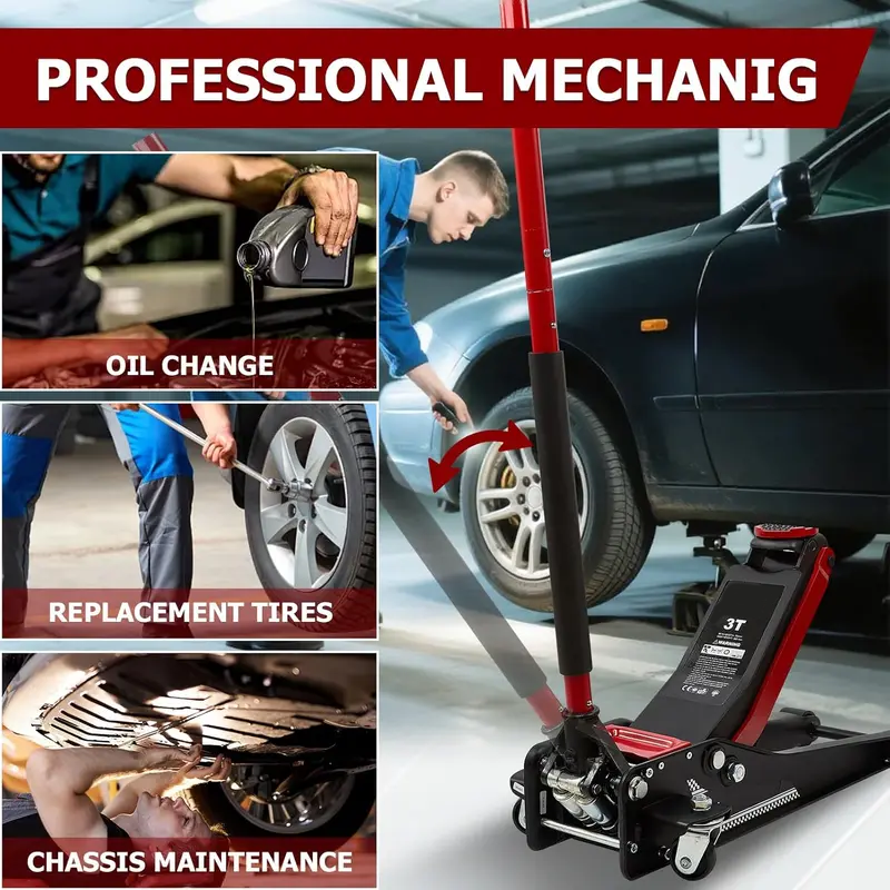 Gato de piso de carreras de perfil bajo de 3 toneladas para trabajo pesado