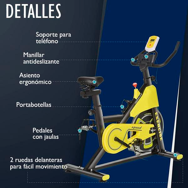 Bicicleta Estática con Resistencia Regulable Bicicleta de Fitness Bici Estática con Pantalla LCD Manillar Ruedas y Asiento Ajustable para Gimnasio Hogar Amarillo y Negro
