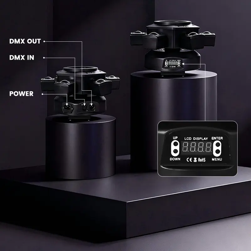 Luces de DJ con cabeza móvil para fiestas, luz de escenario 6 en 1 LED RGBW de 6 brazos, luces de DJ para fiestas, compatible con DMX-512 y activación por sonido