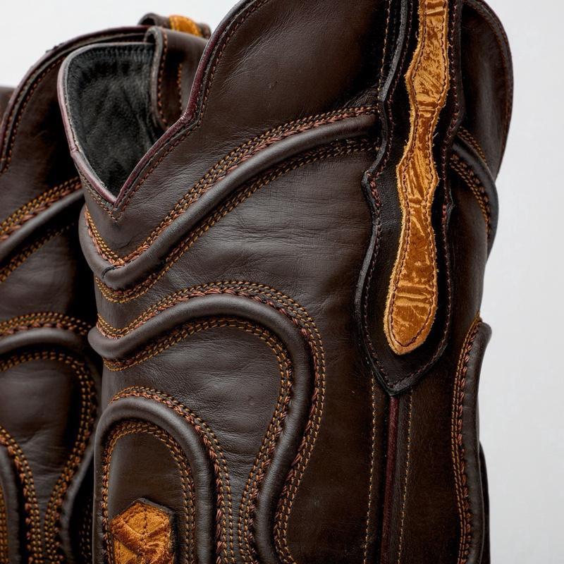 Botas de piel de pirarucú color miel rústica mate - Punta cuadrada