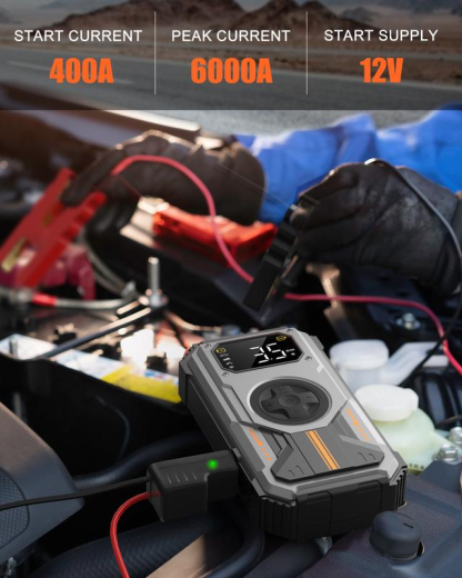 arrancador de batería de coche portátil, con compresor de aire, arrancador de batería de coche 6000A (9,0 Gas / 6,5l diésel) con Inflador de neumáticos Digital de 150PSI, temperatura-20 'C a 70' ℃
