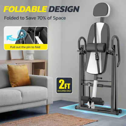 Mesa de inversión resistente para terapia de alivio del dolor con reposacabezas y cinturón protector ajustable. Máquina de estiramiento de espalda.