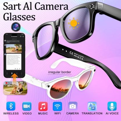 Gafas inteligentes con cámara IA y lentes fotocromáticas de 8 MP, ajuste táctil mediante botón, ideales para viajes y aventuras al aire libre, fotografía manos libres, traducción en tiempo real a más de 160 idiomas, conexión Bluetooth inalámbrica, grabaci