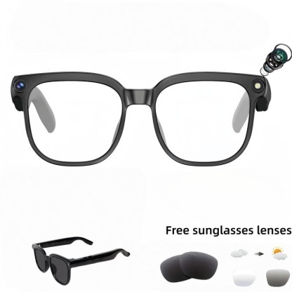 Gafas inteligentes con cámara IA y lentes fotocromáticas de 8 MP, ajuste táctil mediante botón, ideales para viajes y aventuras al aire libre, fotografía manos libres, traducción en tiempo real a más de 160 idiomas, conexión Bluetooth inalámbrica, grabaci