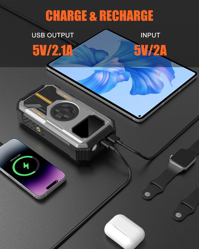 arrancador de batería de coche portátil, con compresor de aire, arrancador de batería de coche 6000A (9,0 Gas / 6,5l diésel) con Inflador de neumáticos Digital de 150PSI, temperatura-20 'C a 70' ℃