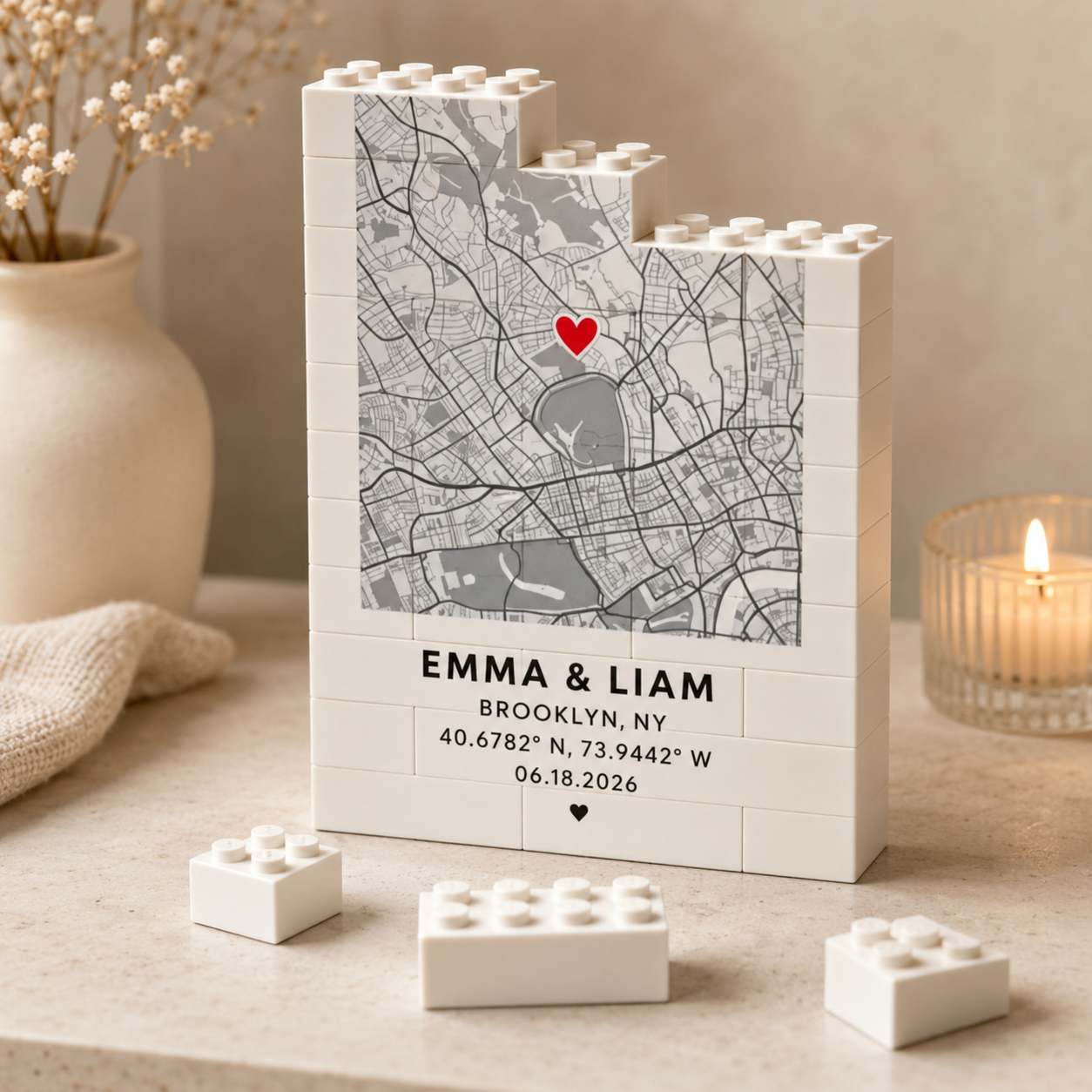 Custom Location Map Block Keepsake for Couples