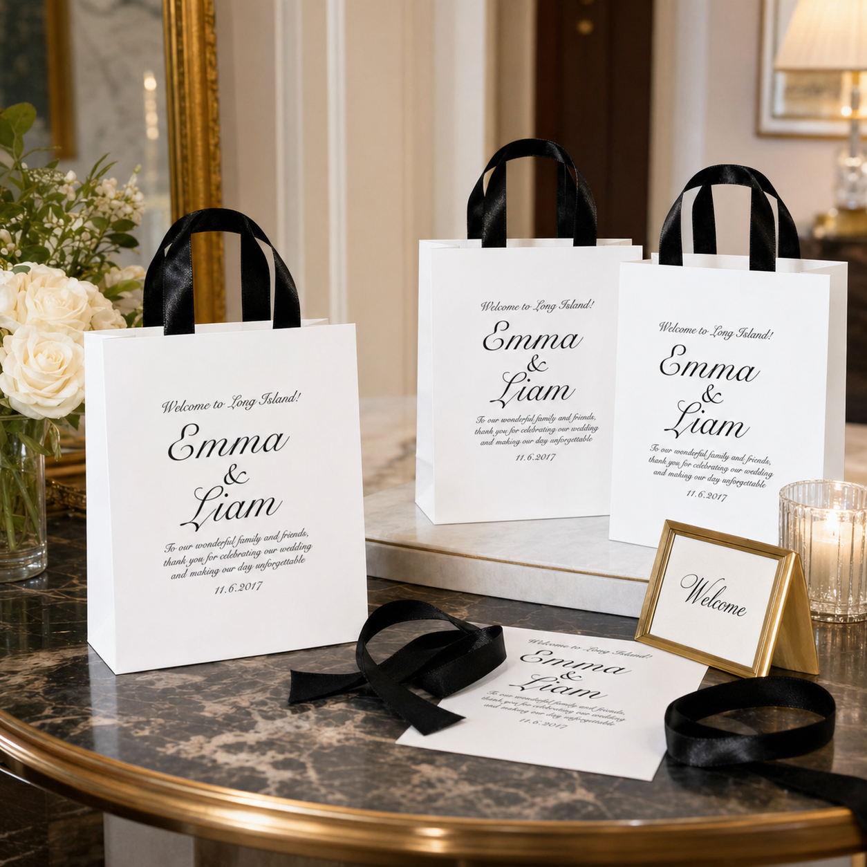 Custom Wedding Welcome Bag with Satin Handles