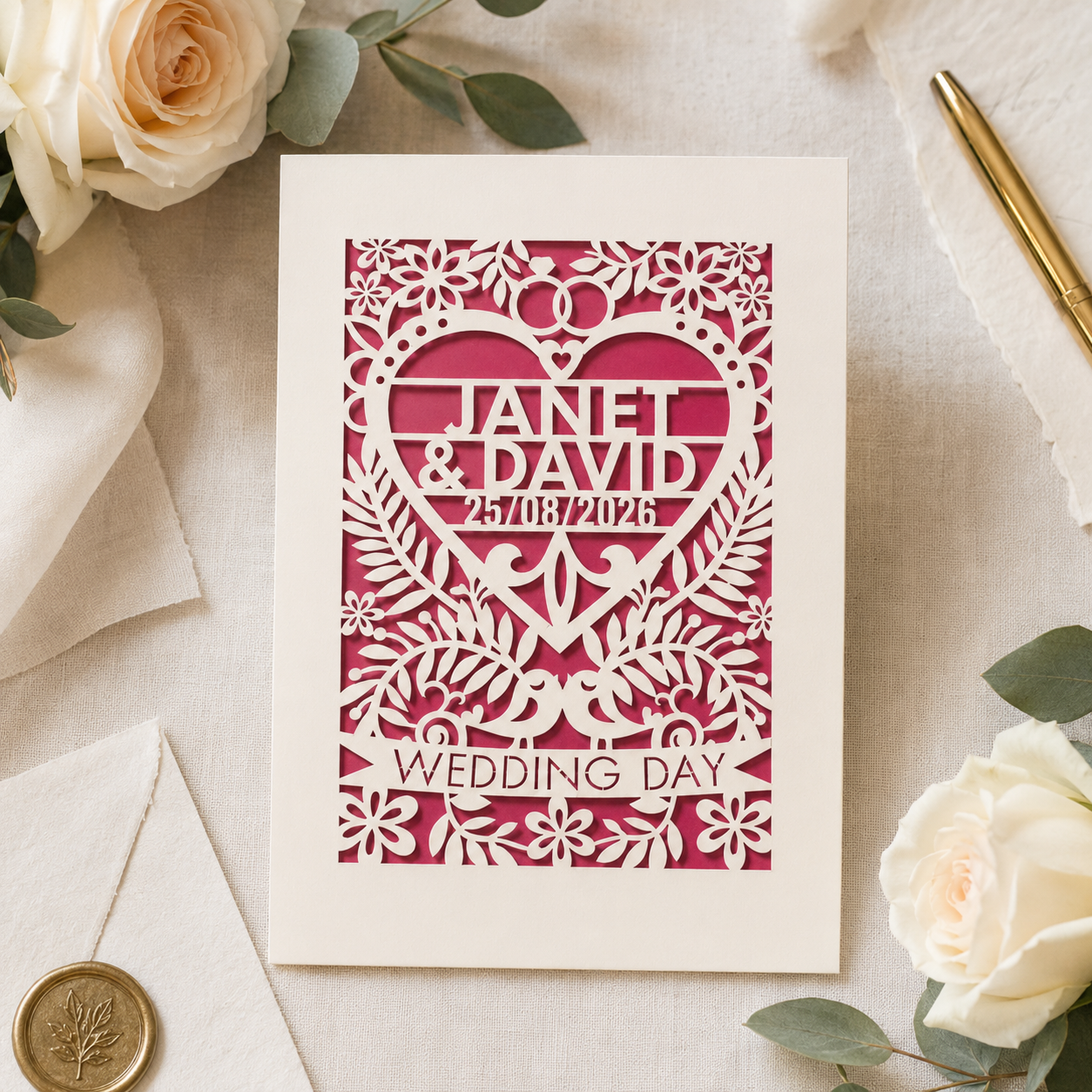 Personalized Laser-Cut Wedding Keepsake Greeting Card