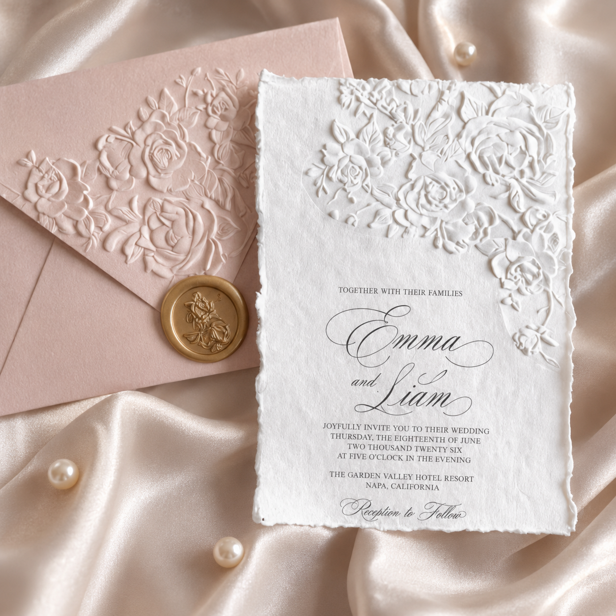 Personalized Embossed Floral Wedding Invitation Suite