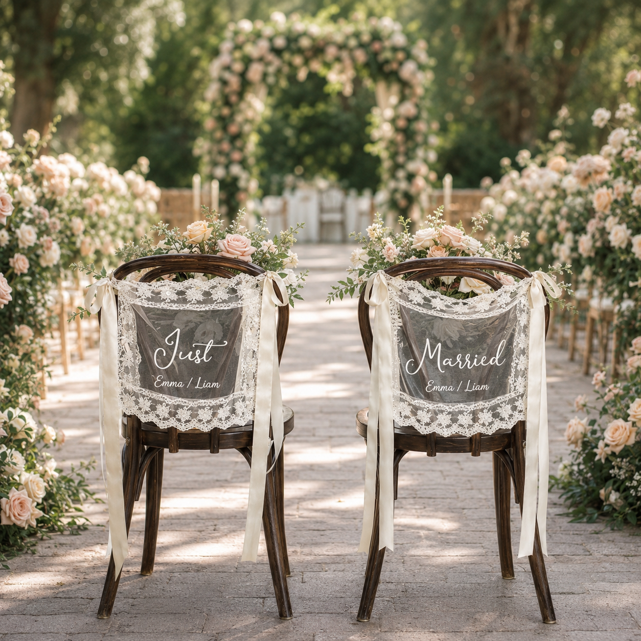 Romantic Lace Wedding Chair Sign Pair