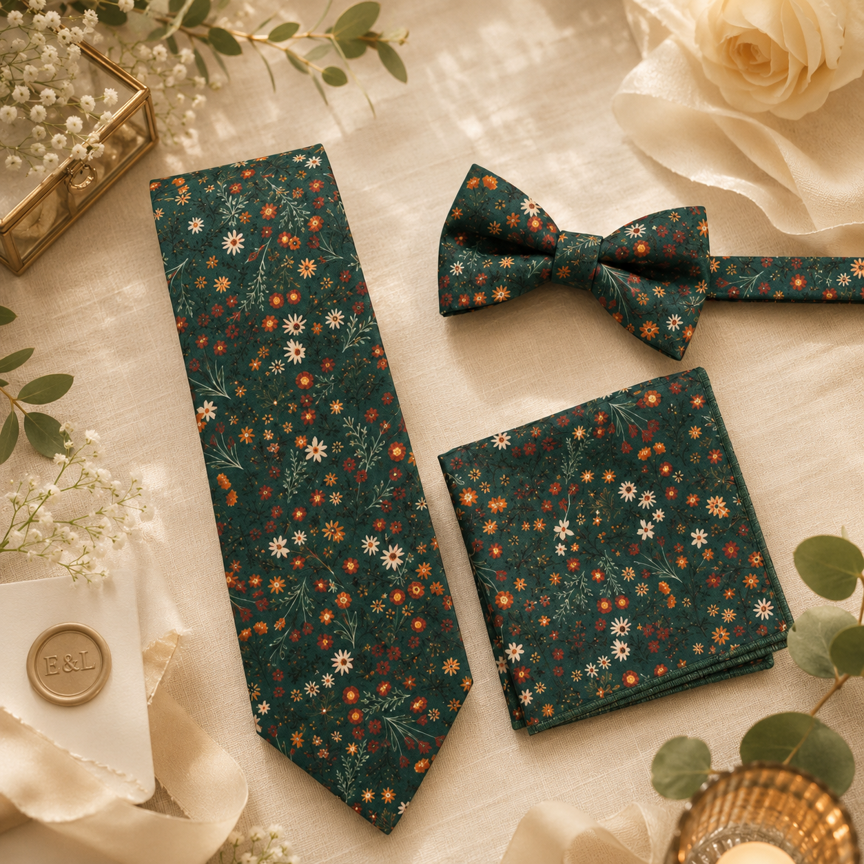 Wildflower Wedding Necktie for Groom or Groomsmen