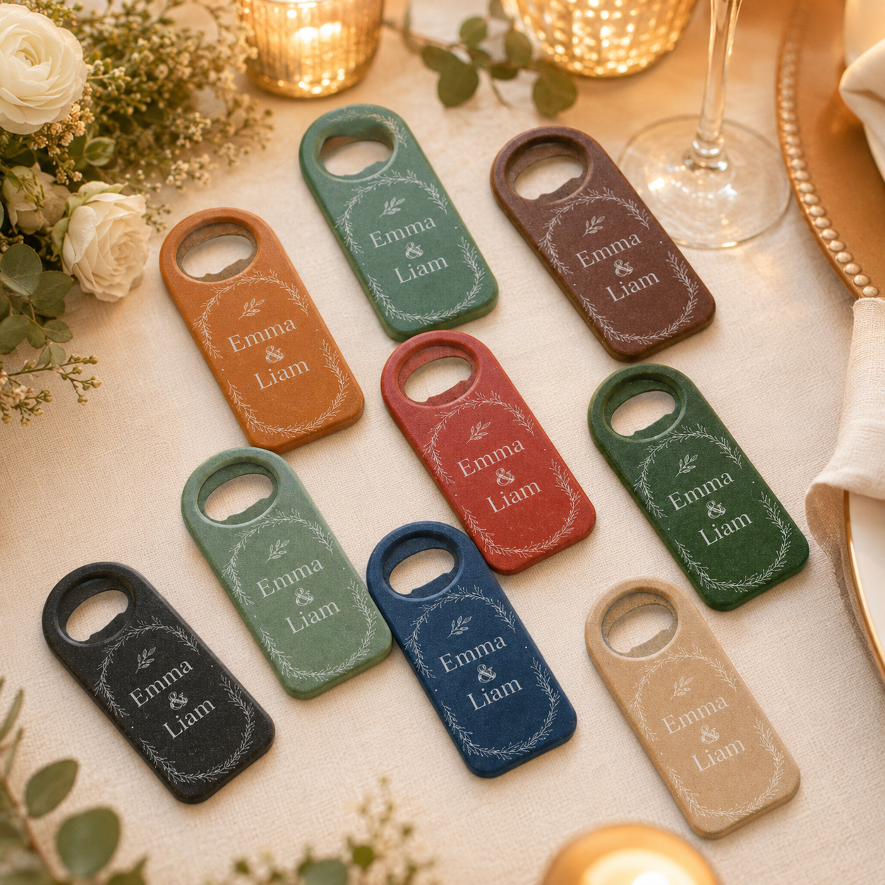 Custom Magnetic Bottle Opener Favor with Names or Logo