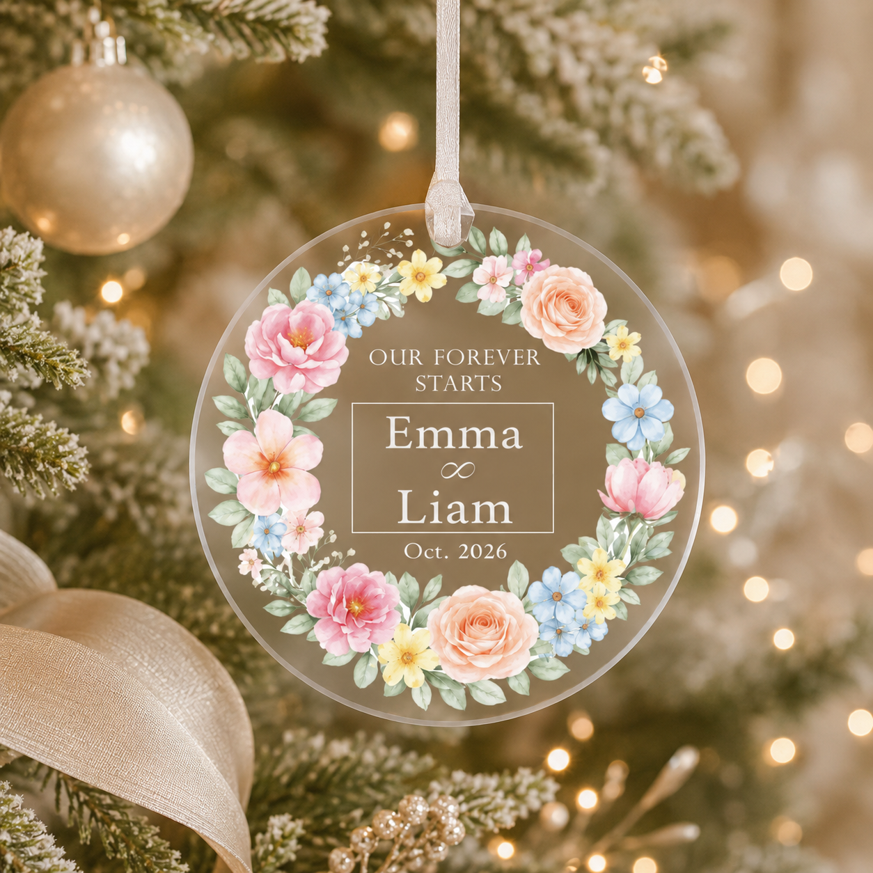 Personalized Acrylic Couple Ornament with Names and Date
