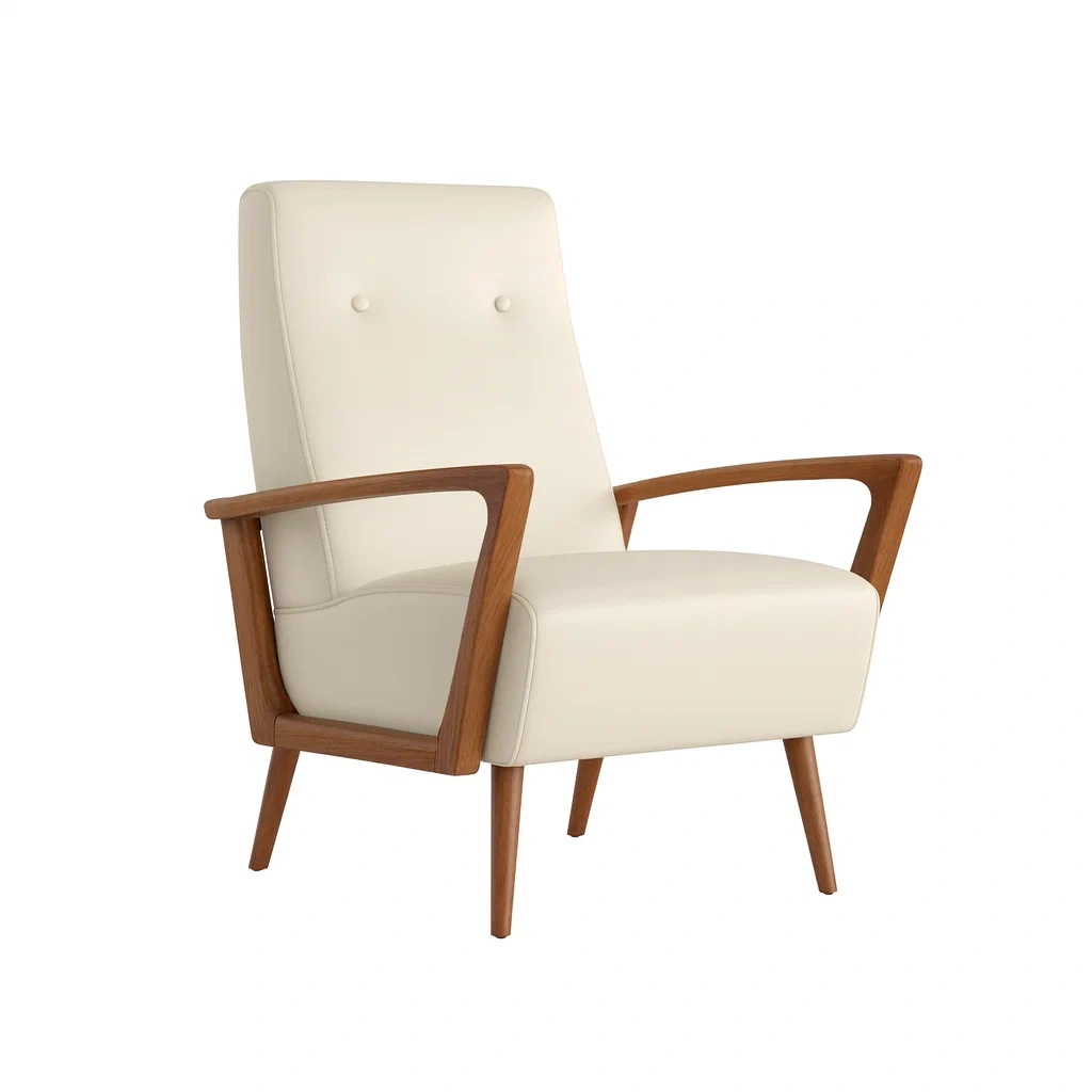 Poltrona in Pelle Sintetica Crema con Struttura in Legno-MOBIDONA