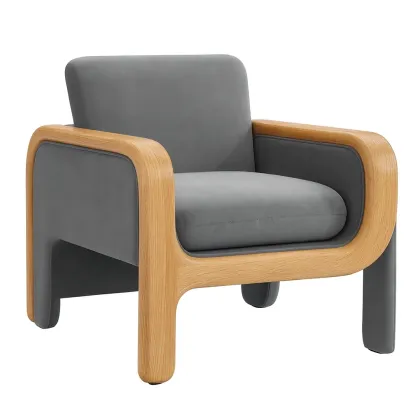 Poltrona in Legno e Poliestere Grigio-MOBIDONA