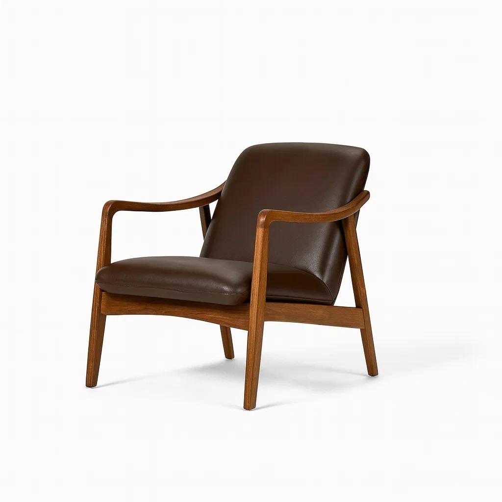 Poltrona in Pelle Marrone con Struttura in Legno Massello-MOBIDONA