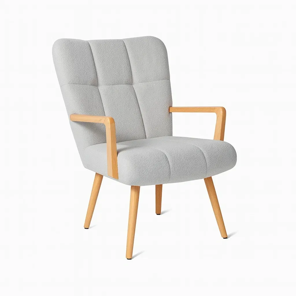 Poltrona in Legno e Tessuto Poliestere Grigio-MOBIDONA